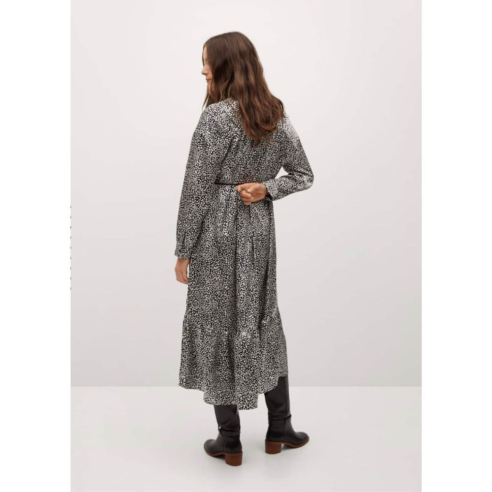 Mango Belt Printed Dress Black/Ecru Size 10 XL - Picture 3 of 8